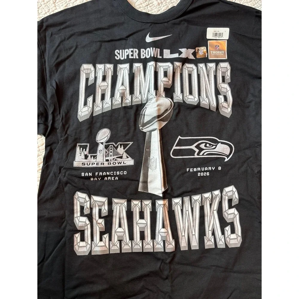 Nike Seattle Seahawks Super Bowl LX Champions T-Shirt Black Men Large NFL Trophy